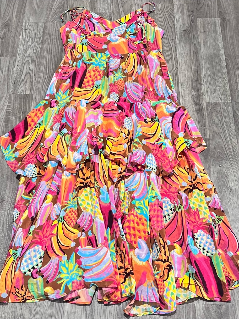 FARM Rio Multicolor Tropical Tiered Maxi summer Boho Dress Sz XL - Picture 9 of 15